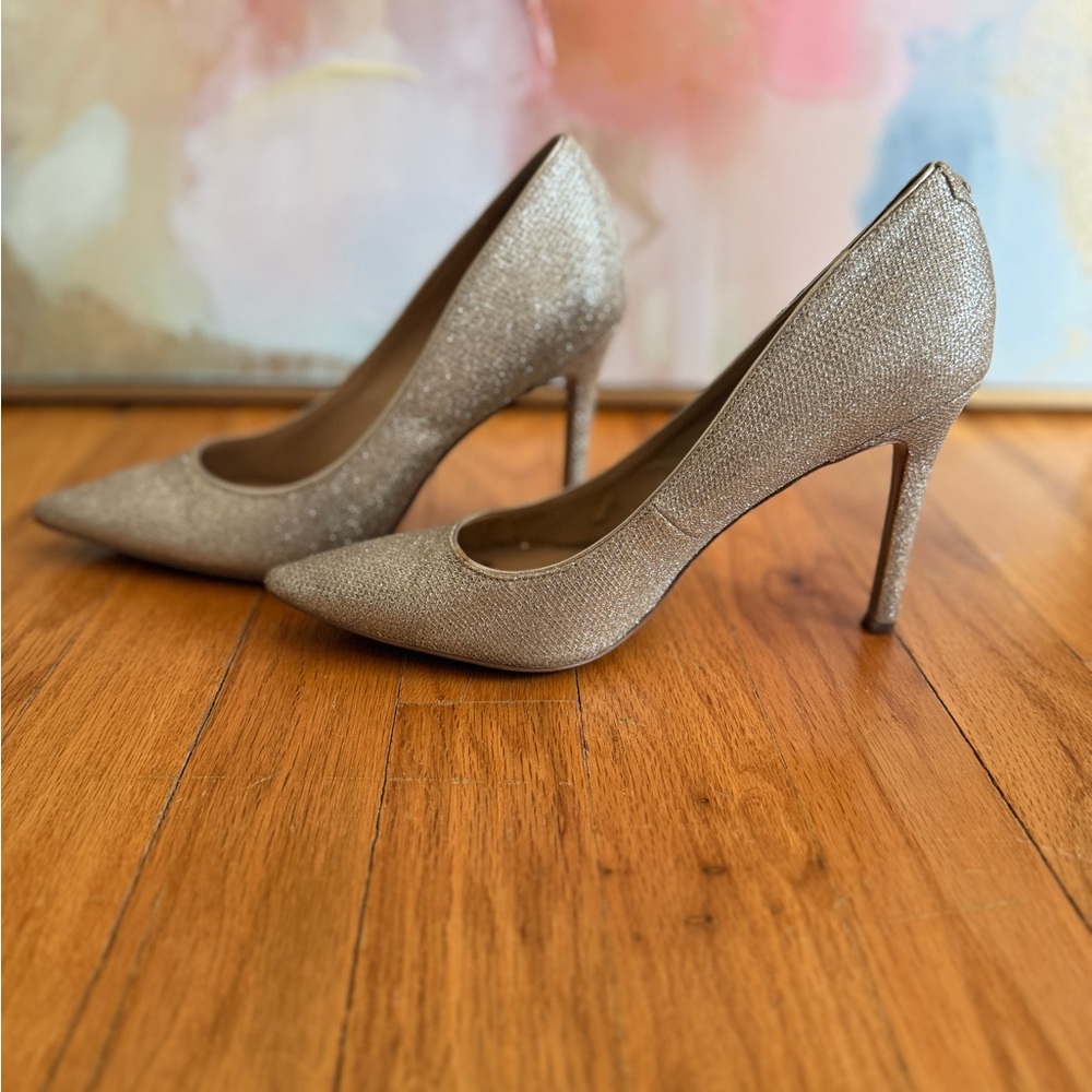 Sam Edelman Glitter Pointed-Toe Stiletto Pumps in Champagne Gold